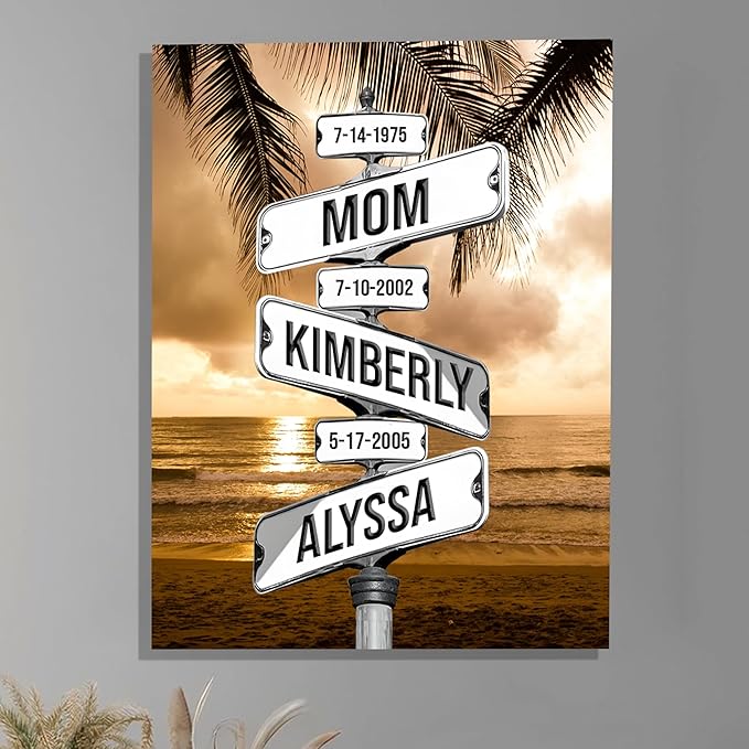Personalized Gifts for Mom Family Names Street Custom Multi-Name Date of Birth Vintage Street Sign Happy Mothers Day Canvas Wall Art Best Christmas Gifts for Mommy from Daughter Son Children Kids #4