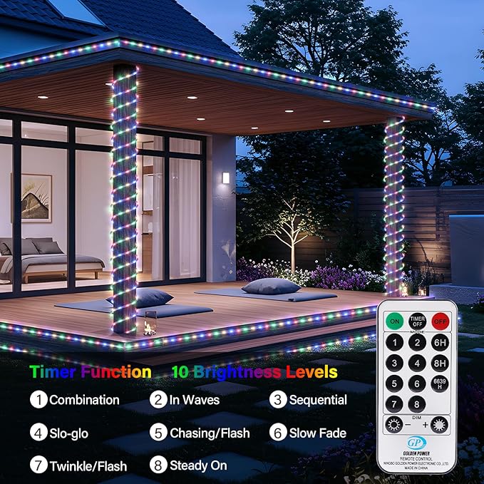 OMIKA Connectable 66ft 800LED Rope Lights for Outside, Multicolor LED Rope Lights Plug in with Remote Timer, 8 Lighting Modes, Outdoor Rope Lights Waterproof for Party, Christmas Decorations