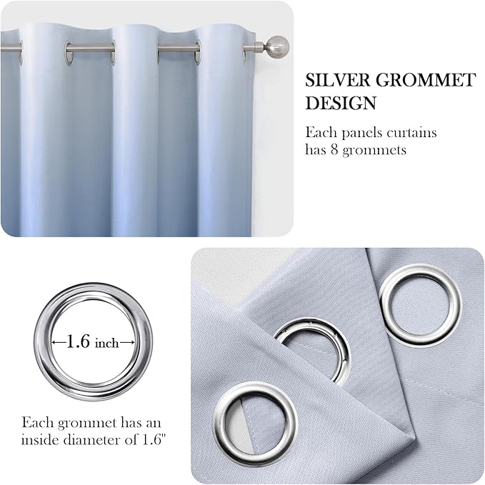 HOMEIDEAS Navy Blue Ombre Blackout Curtains 52 X 63 Inch Length Gradient Room Darkening Thermal Insulated Energy Saving Grommet 2 Panels Window Drapes for Living Room, Bedroom