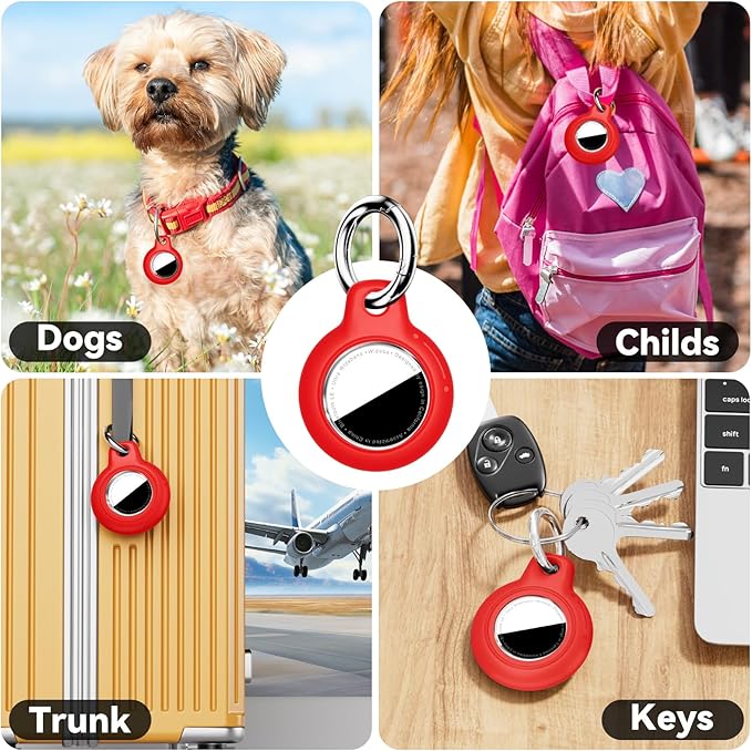 Upgrade Waterproof Airtags Holder with Apple Airtags Keychain, Hard PC Air Tag Case, Anti-Scratch & Shock Air tag Holder,Men's Women's Keyrings & Keychains, for Dog,Car Key,Luggage -Red