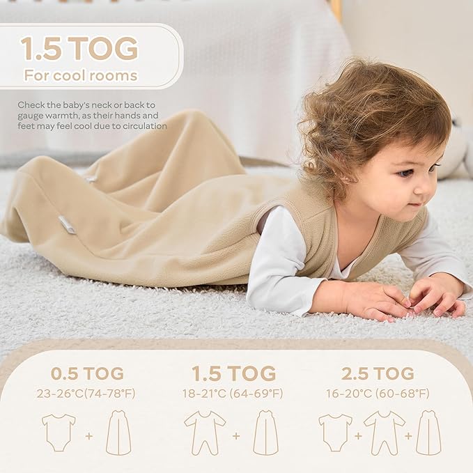 JELLYMONI Fleece Baby Sleep Sack 0-6 Months, 2 Pack 1.5 TOG Baby Wearable Blanket Winter Infant Sleep Sack with 2-Way Zipper, Warm Toddler Sleep Sack