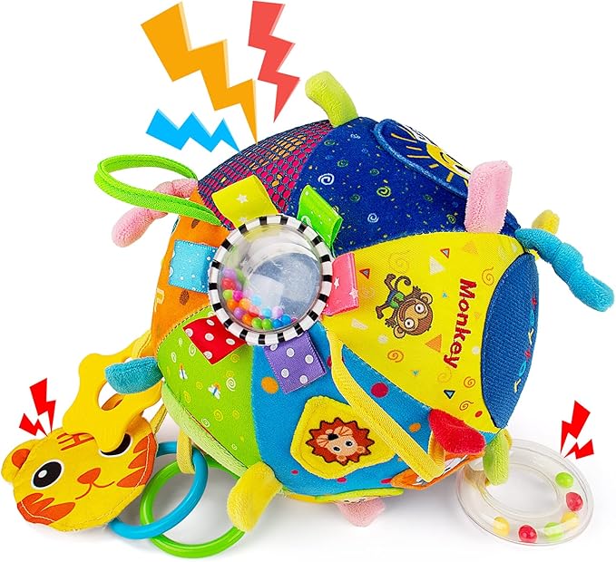 8-in-1 Sensory Balls for Infant Toddlers,Rainbow Fabric Baby Toy for Sensory Development,Montessori Toys for Babies 6-12 Months,8 Different Sensory Tactile Textures with Crinkle Rattle Squeakers