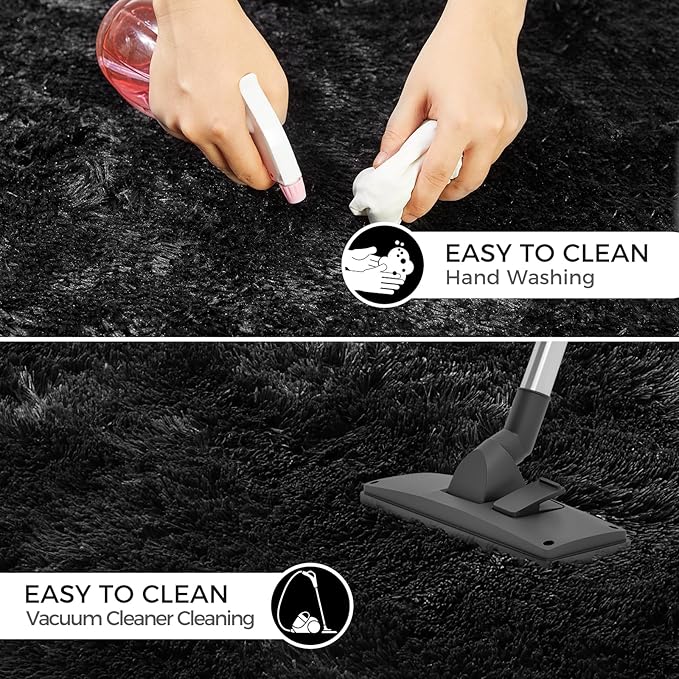 Extra Large Shag Rug, 9x12 Ultra Soft Indoor Modern Area Rugs for Living Room, Non-Skid Modern Nursery Rugs, Fluffy Carpet for Boy and Girls Room Dorm Home Decor Aesthetic, Black