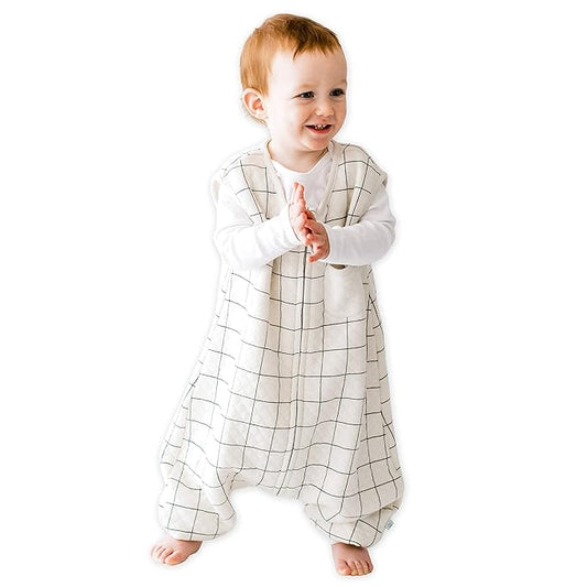 Tealbee Dreamsuit: Toddler Sleep Sack with Feet 3T-4T - 0.8 TOG Lightweight Baby Wearable Blanket for Walkers - Rayon made from Bamboo, Organic Cotton Sleeping Bag - Checkered