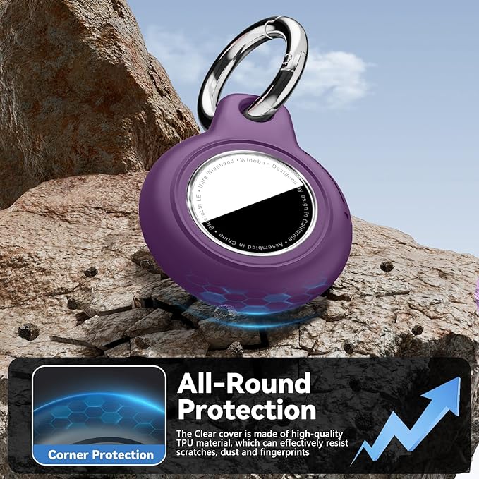 Upgrade Waterproof 2 Pack Airtags Holder with Apple Airtags Keychain, Hard PC Air Tag Case, Anti-Scratch & Shock Air tag Holder, Men's Women's Keyrings & Keychains-Black+Dark Purple