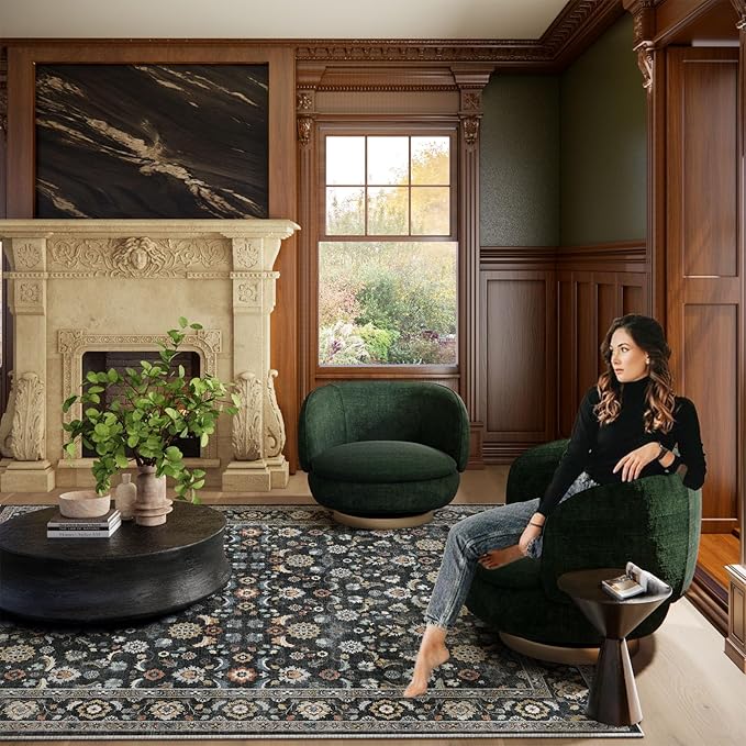 Washable Area Rugs for Living Room: 8x10 Bedroom Rug Vintage Boho Area Rug Stain Resistant Non Slip Low Pile Lightweight Soft Carpets for Living Room Dining Room Kitchen Nursery Kids Room Farmhouse