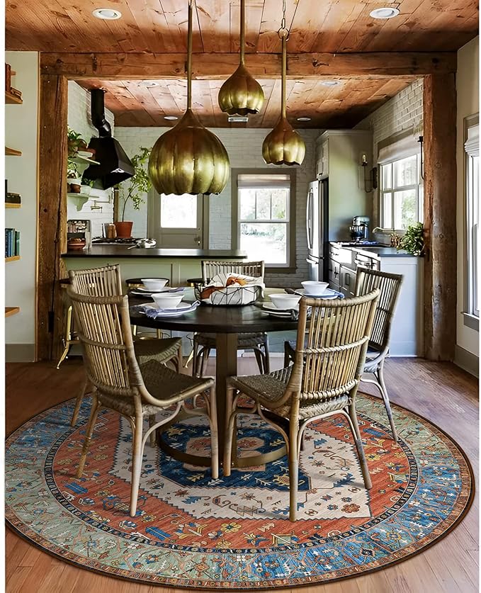 Lahome Ultra-Thin Round Rugs - 6ft Washable Round Area Rugs for Living Room Non-Slip Throw Circle Rugs for Bedroom Dining Room Rug, Non-Shedding Office Rug Oriental Round Carpet for Bedroom Kitchen