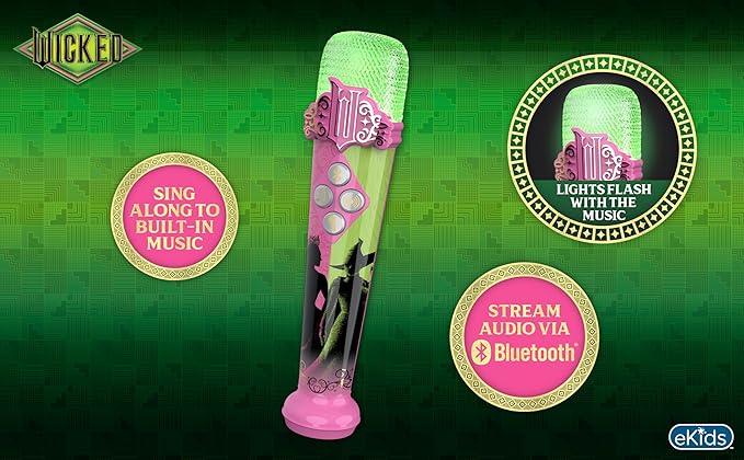 eKids Wicked Karaoke Microphone for Kids, Bluetooth Microphone Includes Built-in Music and Light Show, Designed for Fans of Wicked Toys