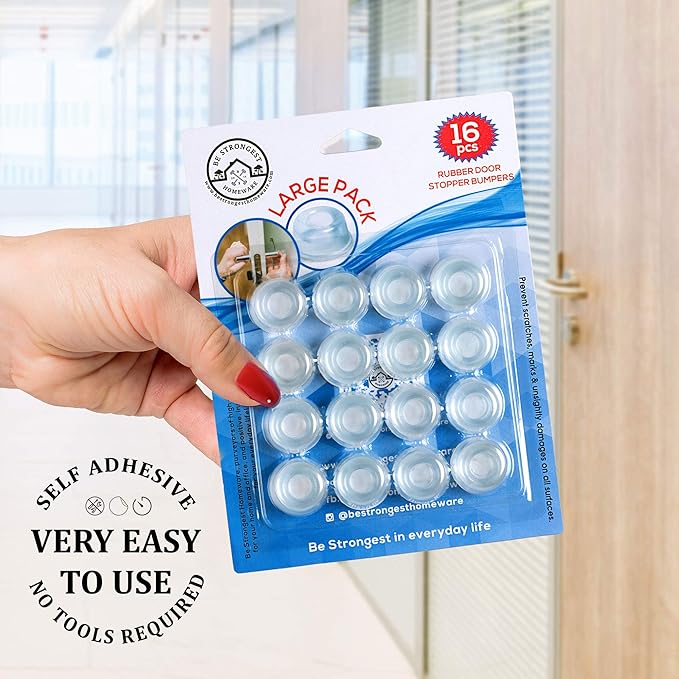 Door Stoppers Wall Protector [16 Pack] Wall Door Stop Small Size | Rubber Door Bumpers Small Size | Self Adhesive Door Stopper | Shower Door Bumpers | Clear Stick on Headboard Stoppers Rubber Bumpers