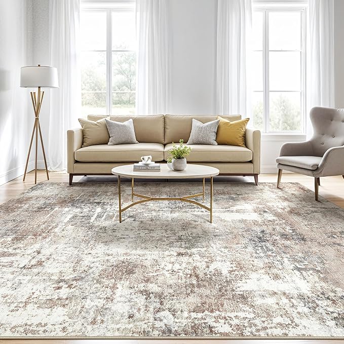 5x8 Area Rug Living Room: Machine Washable Large Abstract Modern Soft Rugs Stain Resistant Indoor Floor Non Slip Accent Carpet for Bedroom Nursery Playroom Office Dining Room Dorm Home House- Brown