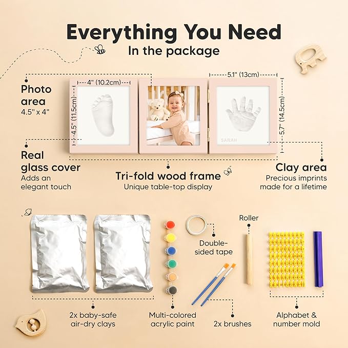 Baby Shower Gifts for Boys, Girls - Baby Hand and Footprint Kit, Newborn Handprint Kit, Keepsake Photo Frame, Nursery Picture Frame, Gender-Neutral Newborn Keepsake Gifts (Petal Pink)