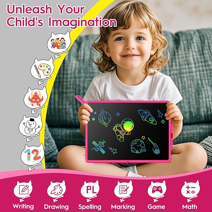 20 Inch LCD Writing Tablet for Kids, Children's Art Toys, Educational and Learning Drawing Kits, Birthday and Christmas Gifts for Boys and Girs Aged 3-12+, Pink