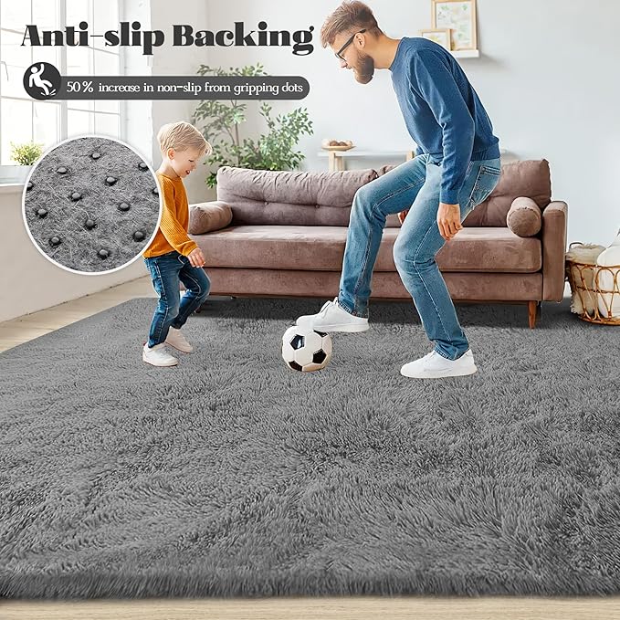 5x7 Area Rug for Living Room: Fluffy Shag Soft Washable Rugs Fuzzy Plush Indoor Carpet for Bedroom Nursery Playroom Dorm Kids Girls Boys Room (Dark Grey, 5'x7')