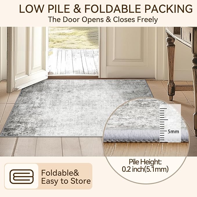 Washable Area Rugs 2'x3' Non-Slip Modern Abstract Soft for Living Room Entryway Bedroom Nursery, Print Pattern, Gray White Grey