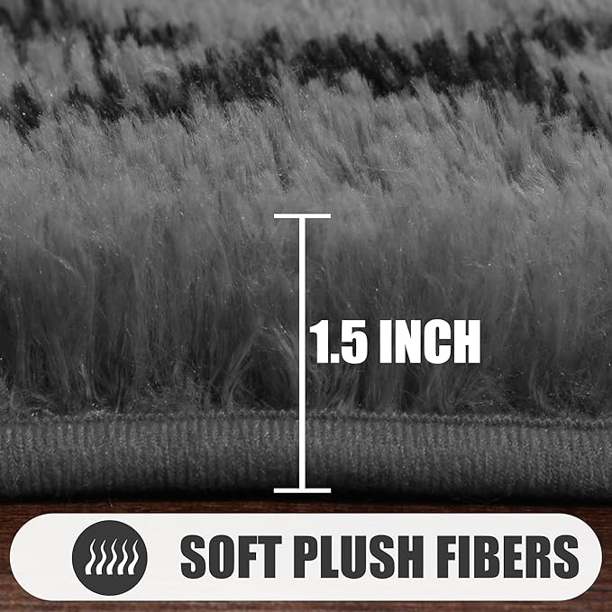ONASAR Bedroom Living Room Area Rugs 5x8, Grey and Black Geometric Rug Floor Mat for Home Decor Aesthetic, Soft Shaggy Plush Fluffy Moroccan Carpet for Teen Nursery Playroom Dorm Classroom