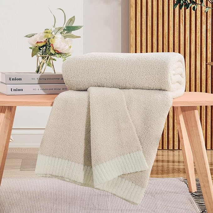 NNEXHOME PRO Soft Blanket for Women, Cozy Blanket Warm Reversible Knit Lightweight Throws for Sofa Bed, Picnic, Heather Ivory, Twin Size 60 x 80 inches