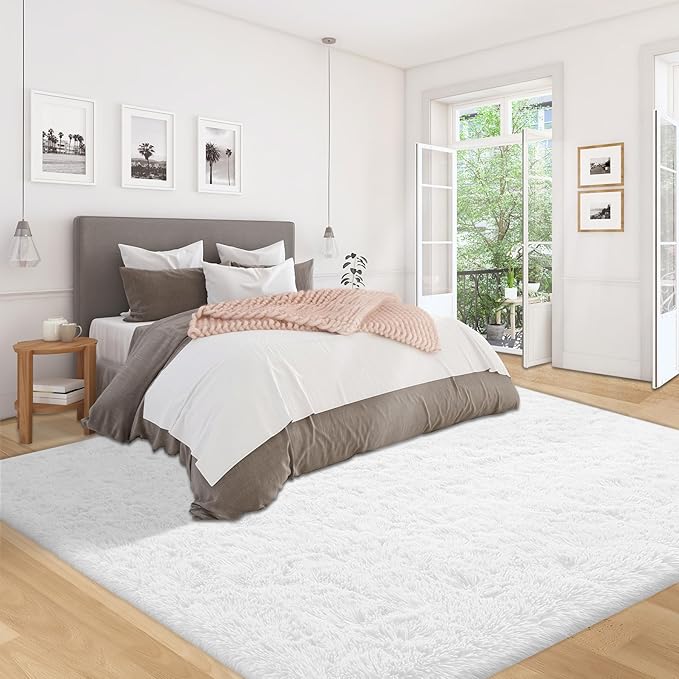 5x8 Area Rug for Living Room: Fluffy Shag Soft Washable Rugs Fuzzy Plush Indoor Carpet for Bedroom Nursery Playroom Dorm Kids Girls Boys Room (White, 5'x8')
