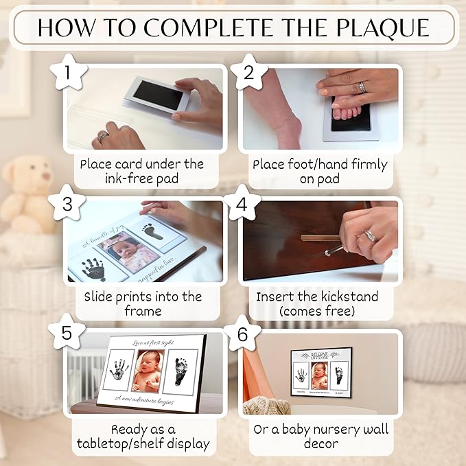 Inkless Hand and Footprint Kit, Baby Keepsake Plaque & Baby Shower Gifts - Ideal as Mom To Be Gift, Nursery Picture Frames, Clean Touch Hand and Footprint Kit (Style 2 - Design 2)