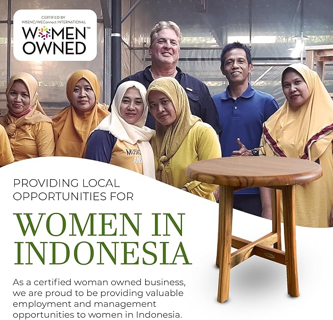 EcoDecors Shoji 17.5 Inch Round Table Waterproof Teak Wood Shower Bench Stool Seat Chair for Inside Shower Provides Safety, Storage, and Organization for Bathroom Accessories