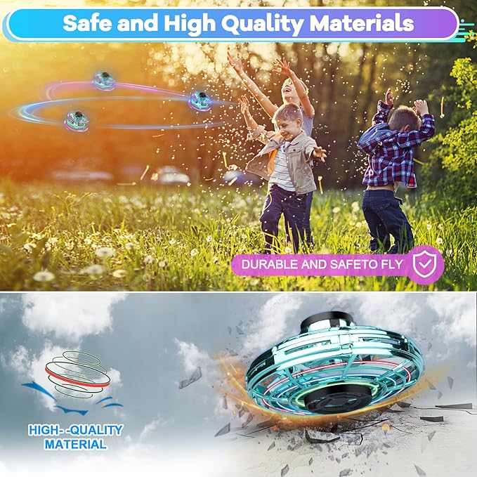 Hand Operated Mini Drone for Kids - LED UFO Flying Orb Ball, Rechargeable Mini Fidget Spinner Toy for Indoor Outdoor,Christmas Birthday Party Gifts for Girls Boys (Green)