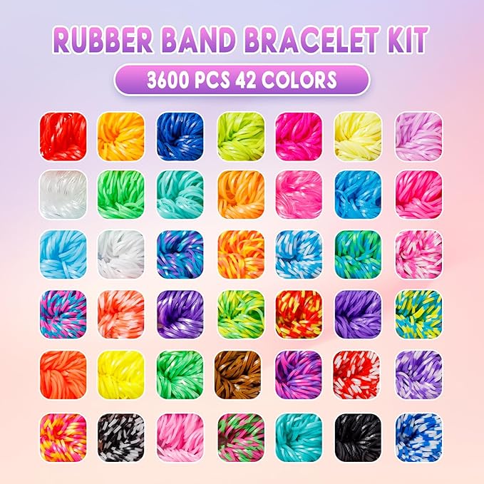 Ybxjges 3600+Rubber Band Bracelet Kit,Loom Bracelet Making Kit for Kids,Friendship Bracelet Loom Bands Kits with Loom Bands Supplies for Children Girls Gifts DIY Crafting Kit
