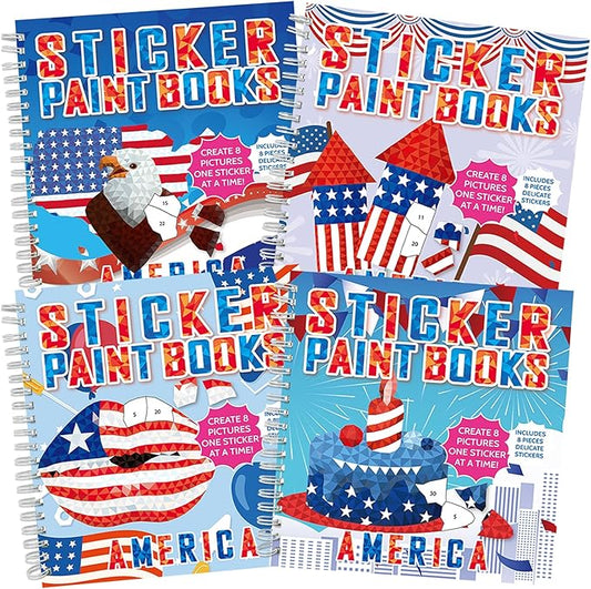 4Pcs Patriotic Paint by Sticker Books Sticker by Number Books Activity Book Puzzle Book Craft Art Gift Memorial Day 4th of July American Star 32 Pictures
