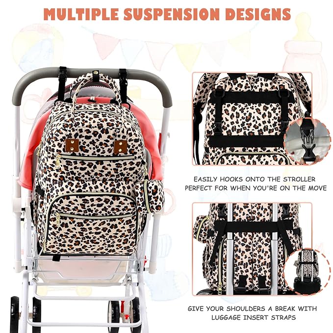 Baby Diaper Bag Backpack Travel Diaper Bags for Baby Girl Boy Large Capacity Baby Bag Backpack for Women Leopard Print