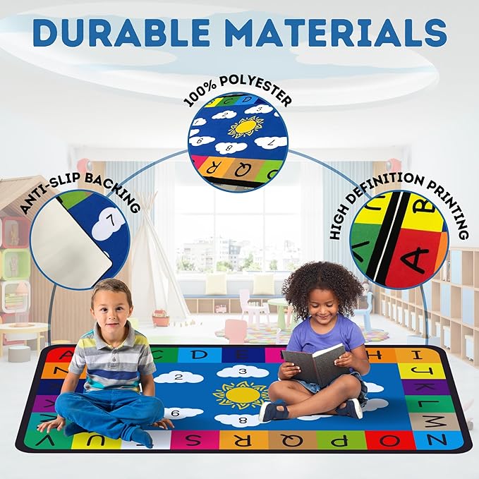 Genki - Kids Rugs for Playroom - ABC Learning Area Rug for Play Room, Classroom, Kindergarten, and Preschool - Kid Alphabet Educational Carpet for Childrens and Toddler Mat - Non Slip | 3'3"x4'11"