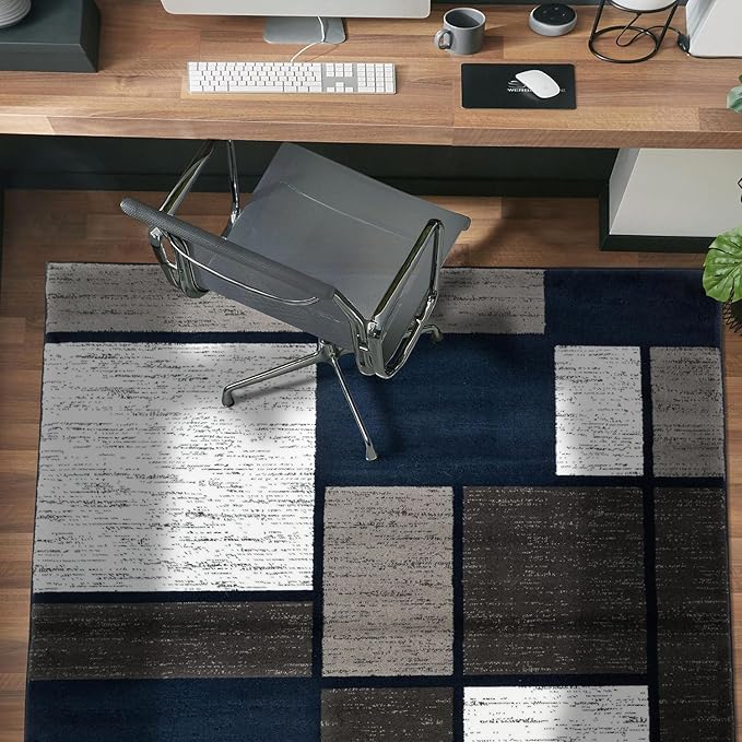 Rugshop Contemporary Modern Boxes Area Rug 3'3" x 5'3" Navy