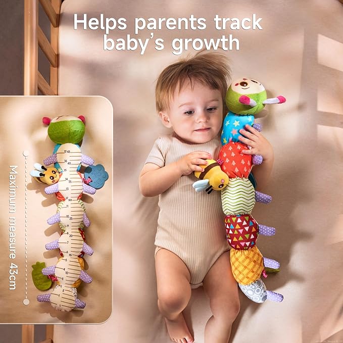 TUMAMA Baby Toys for 0, 3, 6, 9, 12 Months,Caterpillar Sensory Toys,Infant Baby Stuffed Animal Activity Soft Toys with Teether, Tummy Time Sensory Toys,Newborn Infant Sensory Toys Birthday Gifts