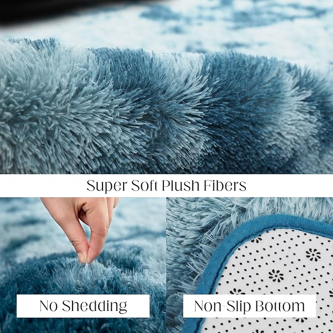 Luxury 3x5 Area Rug, Ultra Soft Rugs for Living Room, Plush Carpet Rugs for Bedroom, Non-Slip Indoor Rug for Nursery, Study Room, Playroom, Home Decor, Tie-Dyed Blue