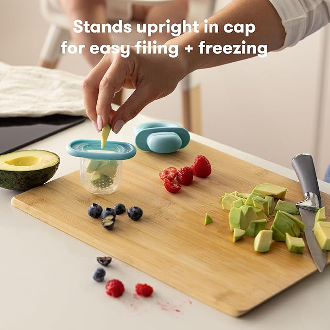 Frida Baby Push Pop Feeder, Baby Fruit Food Feeder to Safely Introduce New Foods, Fresh + Frozen, Silicone, BPA Free, Dishwasher Safe | 3 Count, Blue