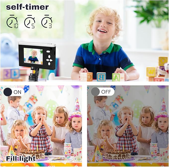 Digital Camera FHD 1080P Video & 8X Digital Zoom - Compact Point and Shoot Digital Camera with 2.4" Screen, 800mAh Rechargeable Battery Portable Small Camera for Kids Teens Girls Boys(Black)