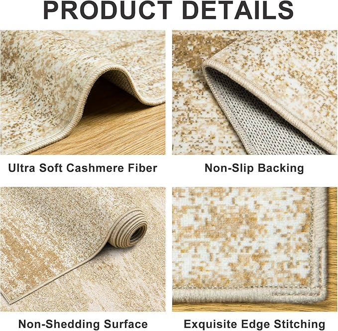 6x9 Area Rugs for Living Room - Washable Rug Modern Abstract Soft Large Neutral Non-Slip Carpet Indoor Floor Stain Resistant Thin Carpets for Bedroom Dining Room Farmhouse Nursery Home Office Beige