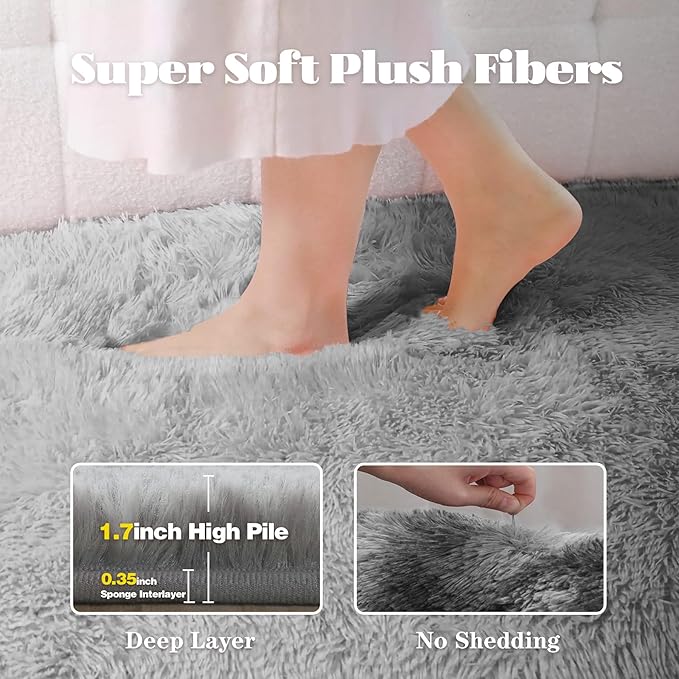 5x7 Area Rug for Living Room: Fluffy Shag Soft Washable Rugs Fuzzy Plush Indoor Carpet for Bedroom Nursery Playroom Dorm Kids Girls Boys Room (Dark Grey, 5'x7')