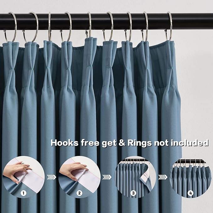 KEQIAOSUOCAI 2 PCs Dusty Blue Pleat Wide Drapes for Sliding Glass Door 60 Wide x 90 Inch Long, Privacy Light Block Noise Reduce Insulated Ceiling to Floor for Locker Room Basement Bedroom Closet