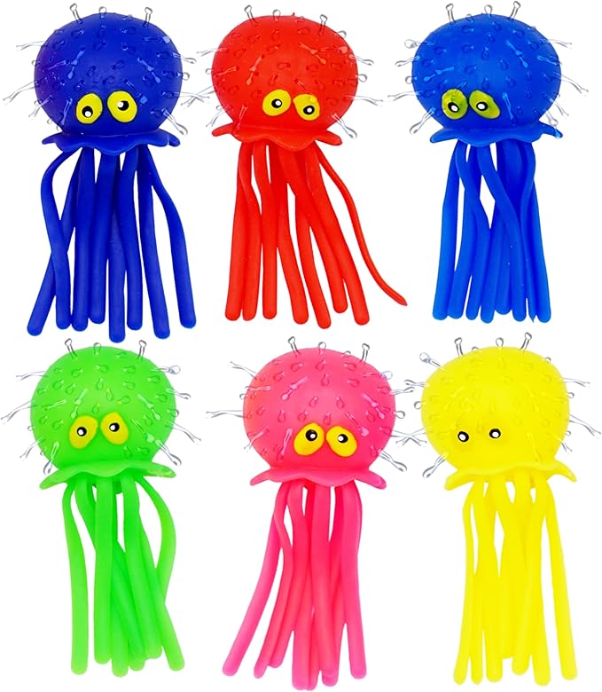 4E's Novelty Octopus Water Balls - Pack of 6 - Pool Toys for Kids Sensory Absorbent Water Splash Balls Bomb, Toddler Bath Toy, Swimming Pool Floating Swim Toys Outdoor Activity & Game