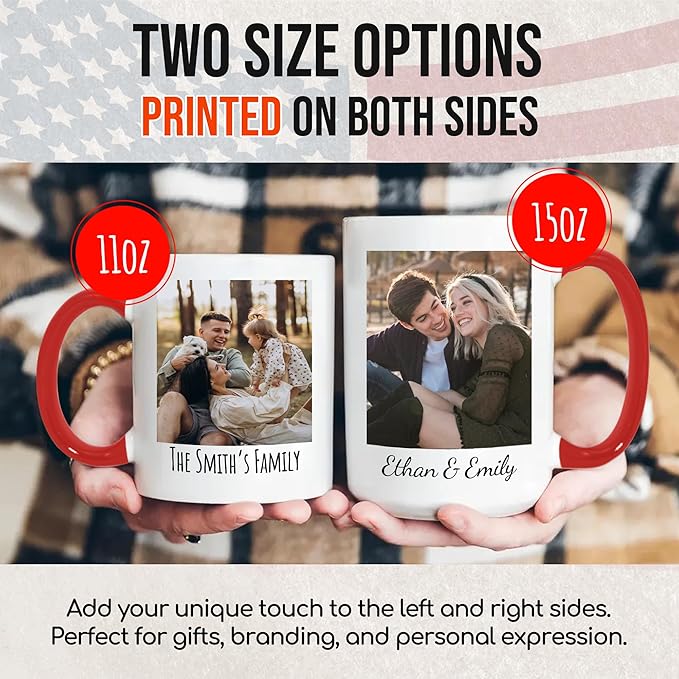Custom Mug Upload Your Picture Personalized Coffee Mug with Photo Text Name Customized Cup Unique Ideas Gifts for Men Women Mom Dad Girlfriend Boyfriend Friend Family (Red, 15oz)