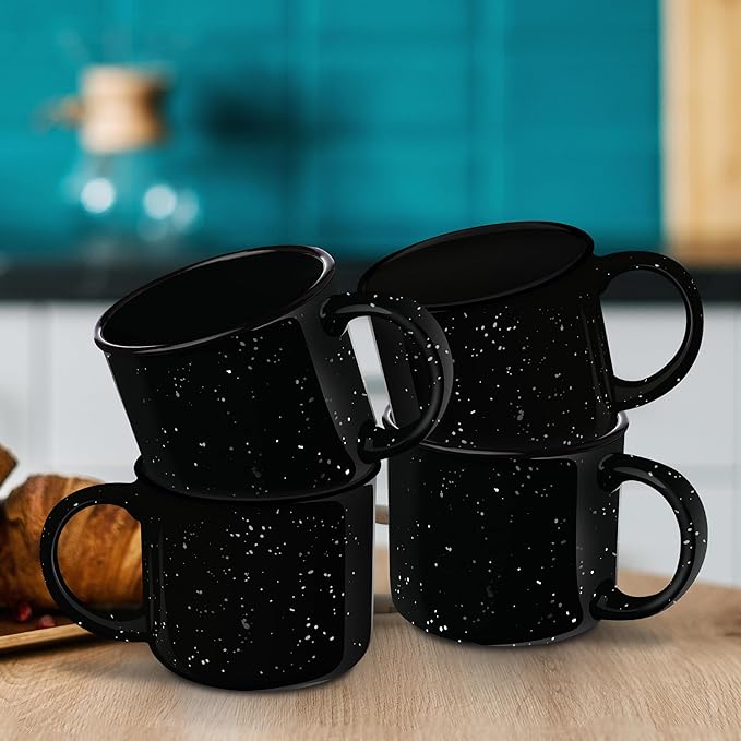 DISCOUNT PROMOS Ceramic Campfire Coffee Mugs 13 oz. Set of 10, Bulk Pack - Perfect for Tea, Espresso, Cappuccino, Hot Cocoa - Black