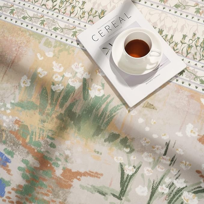 Runner Rug Impressionist-Style Vintage Kitchen Rugs Non Slip Washable Soft Carpet Runner for Kitchen Laundry Bedroom Bathroom, Beige