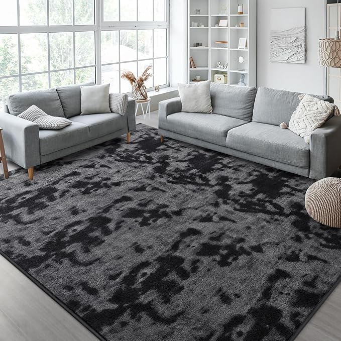 Kimicole 4x6 Washable Area Rugs for Bedroom Living Room, Low Pile Ulta-Thin Solid Color Rug, Non-Slip Soft Fluffy Carpet for Nursery Kids Room Dorm Room Home Decor (Dark Grey)
