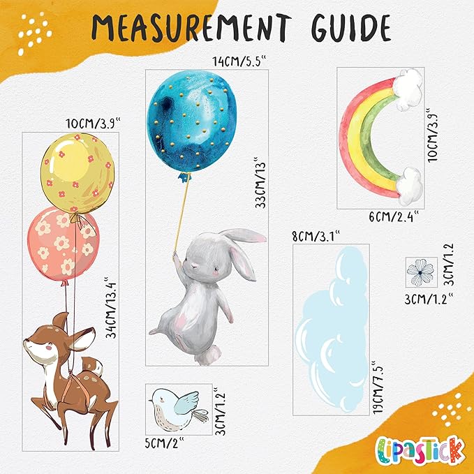 Hot Air Balloon Wall Decals by Lipastick - Peel and Stick Animal Stickers Raccoon, Fox, Koala, Panda for Kids Room, Nursery, Playroom, Bedroom - Playroom Wall Decals for Boys, Girls, Babies - M Size