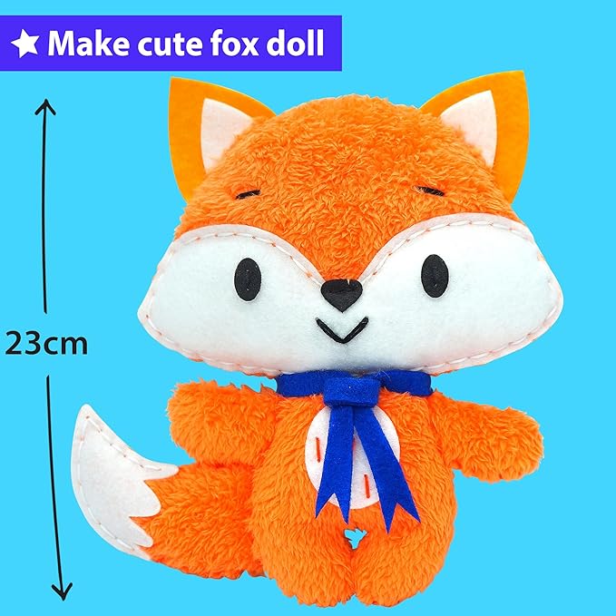 KRAFUN Fox Animal Sewing Kit for Kids Beginner My First Art & Craft, Includes Fox Doll Stuffed Animal, Instructions & Plush Felt Materials for Learn to Sew, Embroidery, Age 7 8 9 10 11 12