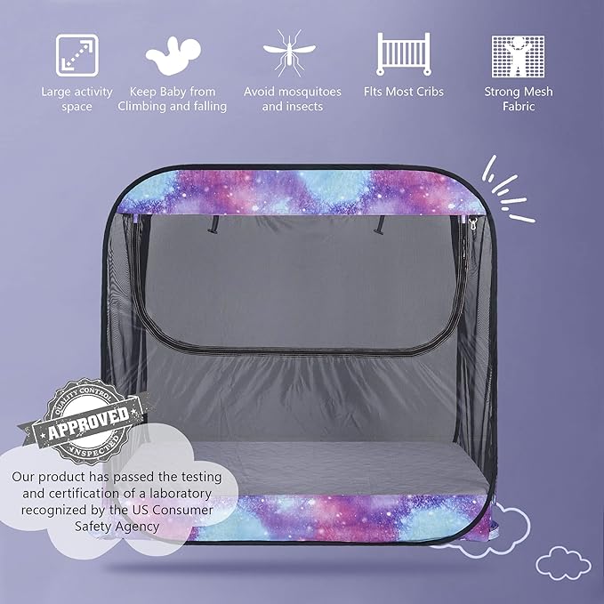 Porayhut Portable Baby Crib Net Safety Mesh Tent,Pop up Infant Mosquito Net, See Through Canopy Netting Cover for Baby&Toddler to Keep Baby from Climbing Out.