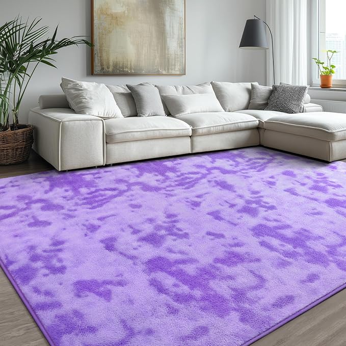 Kimicole 4x6 Washable Area Rugs for Bedroom Living Room, Low Pile Ulta-Thin Solid Color Rug, Non-Slip Soft Fluffy Carpet for Nursery Kids Room Dorm Room Home Decor (Purple)