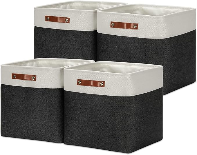 DULLEMELO Storage Baskets, 13 Inch Cube Storage Bins for Shelves Closet Nursery Toy Storage, Foldable Linen Closet Organizers Storage Baskets for Toy Closet Storage?4 Pack - 13" White&Black)