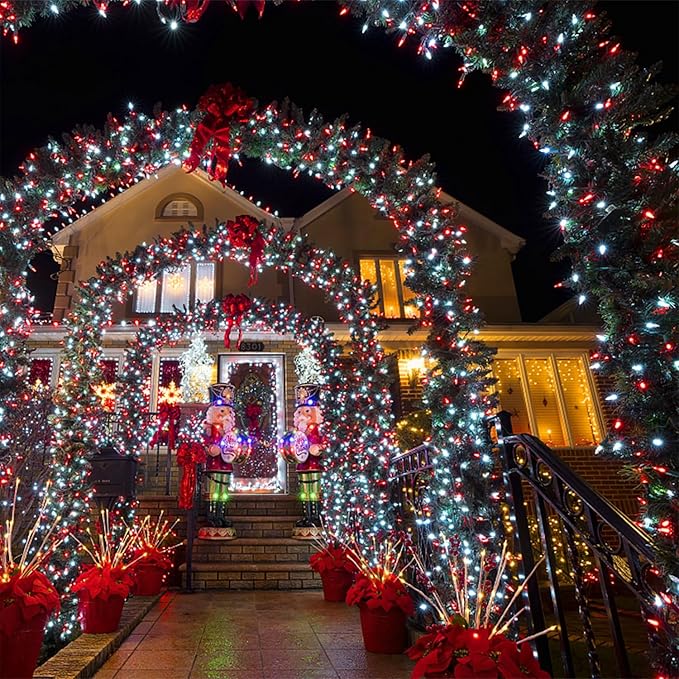 HOME LIGHTING 66ft Christmas Decorative Mini Lights, 200 LED Green Wire Fairy Starry String Lights Plug in, 8 Lighting Mode, for Indoor Outdoor Xmas Tree Wedding Party Garden Decoration (Red & White)