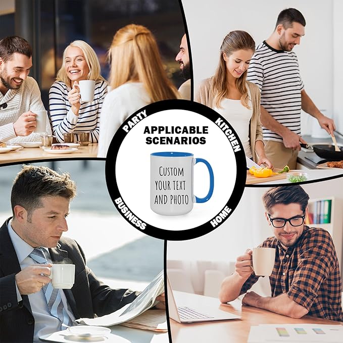 Custom Mug Upload Your Picture Personalized Coffee Mug with Photo Text Name Customized Cup Unique Ideas Gifts for Men Women Mom Dad Halloween Christmas Thanksgiving Friend Family (Blue, 11oz)