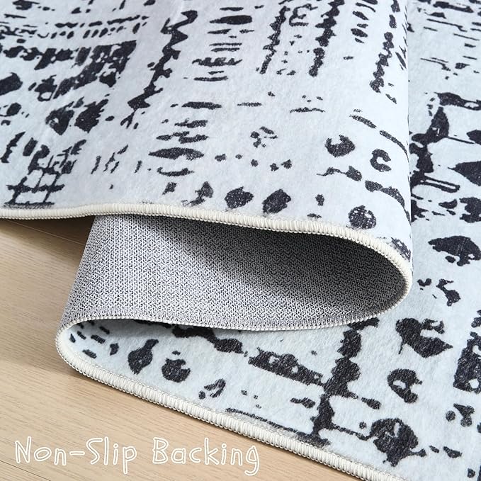 Door Mat Indoor Entrance 2x3 Rug Machine Washable Boho Moroccan Small Area Rug Non-Slip Low Pile Throw Rugs for Entryway, Kitchen, Front Door Indoor Entrance,Kids Room (Black and White)