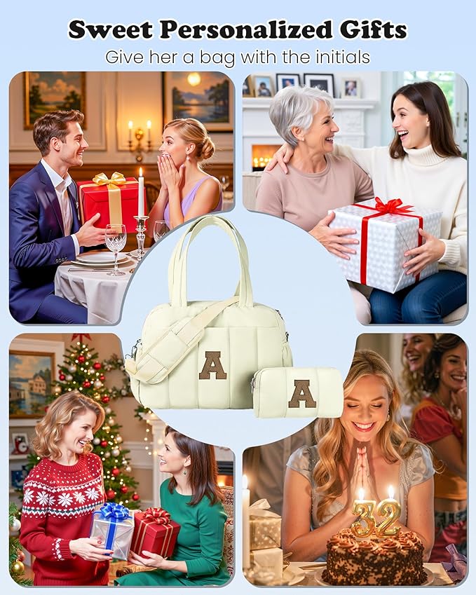 Duffle Bag for Travel Women, Travel Bags，Bridal Shower Gifts-Initial Overnight Bag with Wet Pocket，Lightweight Weekender Bags Personalized Gym Tote with Makeup Pouch
